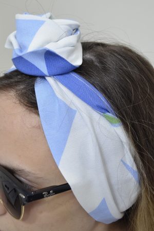 Telli Saç Bandanası - Blue Palm Leaves