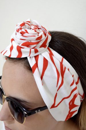 Telli Saç Bandanası - White Red Leaf