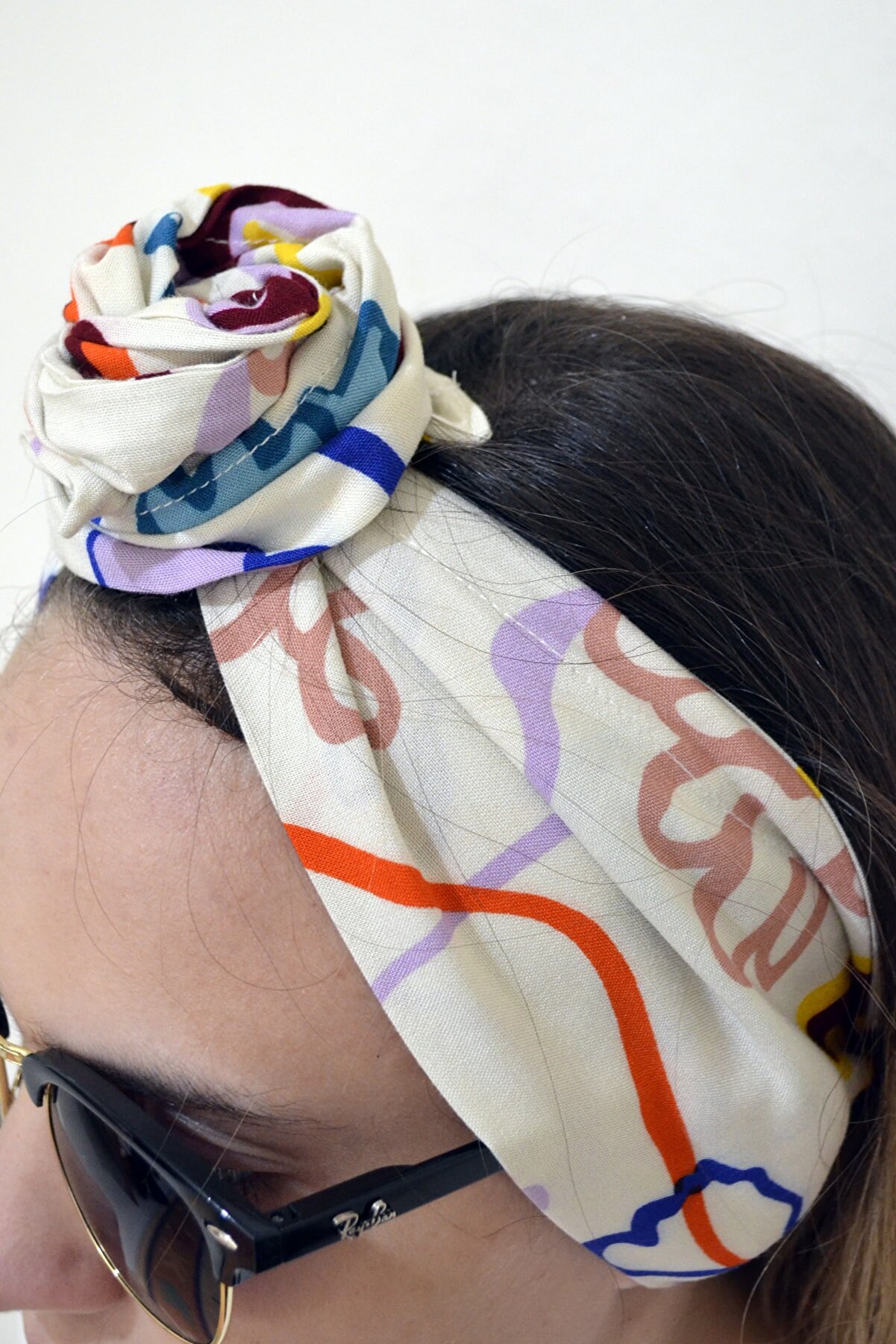Telli Saç Bandanası - White Patterned