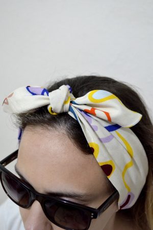 Lastikli Bağlamalı Bandana - White Patterned